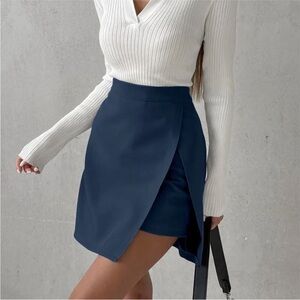 Commense Asymmetric Layered Split Mini Skirt Blue SZ M NEW